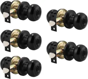 Probrico 715776269826 5 Pack Black Round Entry Door Knobs Keyed Alike