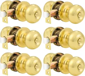 Probrico 716955853874 6 Pack Privacy Door Knobs Lock Interior Polished Brass