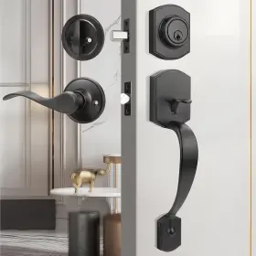 Probrico B0dqkwlbkk Front Door Lock Set With Deadbolt Black Handle Entry Locksets