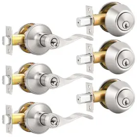 Dl12061et-101sn-combo-3pcs Probrico 3 Pack-entry Door Lever And Deadbolt Lock Pack Brushed Nickel
