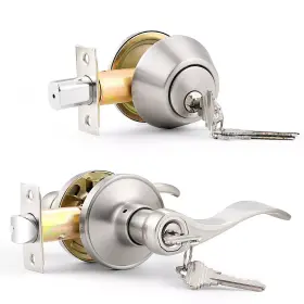 Us-dl12061et-101sn Probrico Front Entry Door Combo Handle Lock Set Wave Lever Keyed Alike Single Deadbolt
