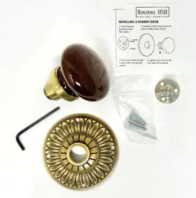 Fea02-ab9-sd Rousso Usa Porcelain Door Knob Dummy Kit With Solid Brass Backplate- Feather Design -ant