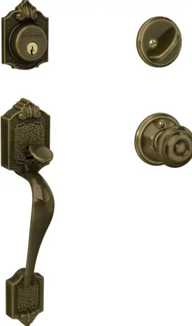 Schlage 043156244713 Parthenon Entrance Handleset F62 Par 609 Geo Double Cylinder Ant Brass