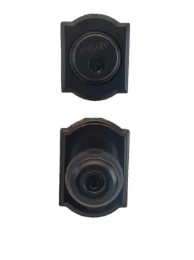 Fb55 Schlage 043156384549 Camelot Aged Bronze Single Cylinder Deadbolt With Georgian Entry Door Knob Pack