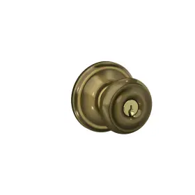 F51a Schlage 043156420438 Geo 609 Georgian Knob Keyed Entry Antique Brass