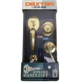 Schlage 043156742257 Dexter By Entrance Handleset Bright Brass Grade 3 Security Deadbolt Lock