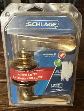 Schlage 043156849437 Keyed Entry Locking Door Knob Lever Bright Brass New In Box