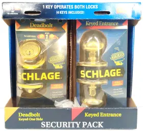 Schlage 043156974016 Grade 2 Deadbolt And Keyed Entrance Security Pack - Ultima Bright Brass