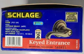 Schlage 043156985340 Flair Keyed Entry Door Lever Lock In Antique Brass F51 Lh 609
