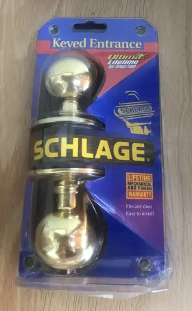 Schlage 043156991068 Keyed Entrance Ultima Bright Brass Doorknob Set Fits All Doors New