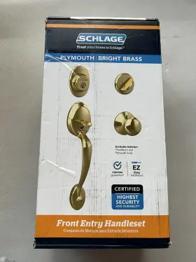 Schlage 194555135369 Plymouth Front Entry Handleset F60 Ply 605 In Bright Brass