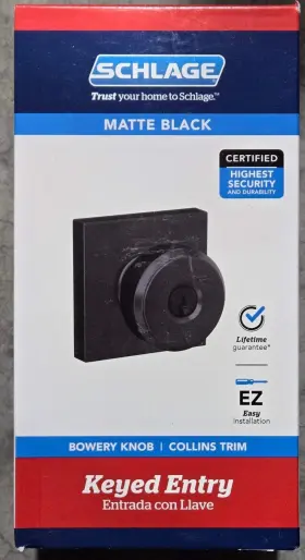 F51agbwe622col Schlage 194555137714 Bowery Matte Black Keyed Entry Door Knob Collins Trim