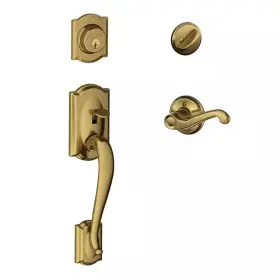 Schlage 726084697294 Camelot Antique Brass Single Cylinder Door Handleset With Left Handed Flair Hand