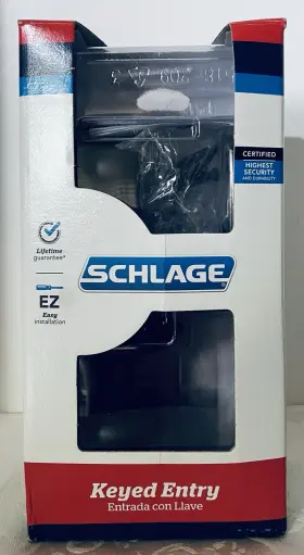 A9667456 Schlage Doorknob Lockset Keyed Entry But Key Is Missing Black Gold With Stripe Obox