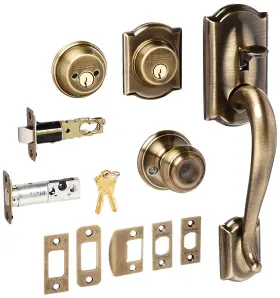 F62cam609geo Schlage Antique Brass Camelot Double Cylinder Handleset With