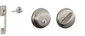 F62cen619lat Schlage F62 Century Exterior Handleset - Satin Nickel And Single Cylinder Deadbolt