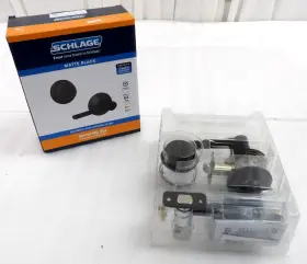 Fb50nglat622 Schlage Matte Black Deadbolt And Latitude Lever Security Set