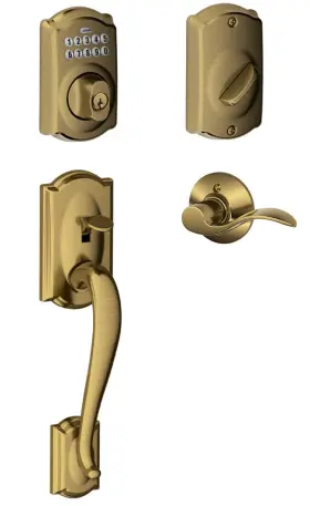 Fe365-cam-acc-lh Schlage Fe365cam609acclh Camelot Left Handed Electronic Handleset - Brass