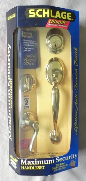P513-629 Schlage Inch Century Maximum Security Handleset Solid Brass 4 Pc. Ultima Finish