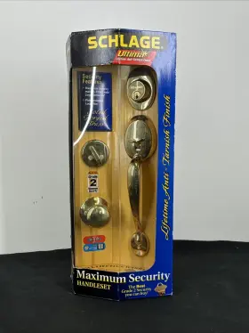 P513-643 Schlage Maximum Security Front Door Handleset - Solid Brass Rev 11/00