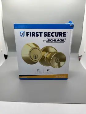 Pc60hwk605 Schlage First Security By Deadbolt And Hawkins Door Knob Set Bright Brass