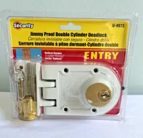 U-9973 Security New Jimmy Proof Double Cylinder Deadlock White Painted