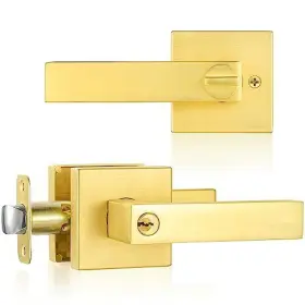 Shiny Handles 614162399133 Gold Door Knobs With Not Keyed Alike Entry Lock Satin Brass