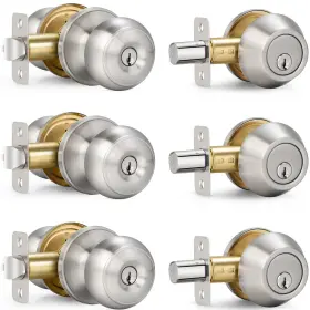 Sop-1208us Sopoby 3 Sets Entry Door Knob And Single Cylinder Deadbolt Combo Set Keyed Alike Ro