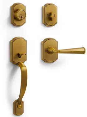 8835-ds111-hg-1p Sorwduerm 1 Pack Antique Brass Front Door Handle And Deadbolt Set Reversible Lever Entr