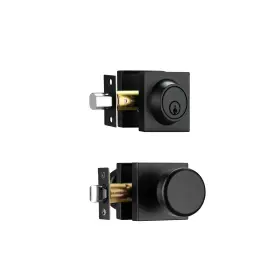 Starpy 786368918774 Black Door Knob With Lock Exterior Set Deadbolt Square Exter