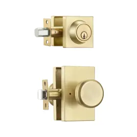Cl100-gb Starpy Satin Brass Door Knob With Lock Exterior Set Deadbolt Keyed