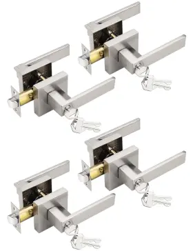 Tw383et-ivy01sn-combo-4p Tinewa 4 Pack Entry Door Levers With Lock And Key Brushed Nickel Keyed Alike Lockse
