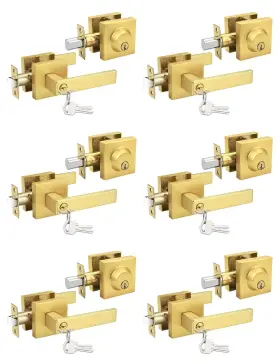 Twgd131-ivy383et01-6p Tinewa 6 Pack Brushed Gold Keyed Alike Front/exterior Door Lever With Single Cylinde