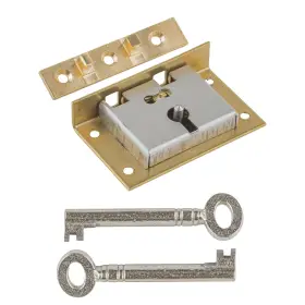 Hl2-sb-2k Uniqantiq Hardware Supply 653801181227 Medium Brass Half Mortise Chest Or Box Lock With Two Skeleton Keys