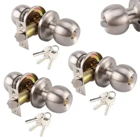 Uo240606 Uonika 3 Pack Stainless Ball Door Knobs With Lock And Key - Round Silver