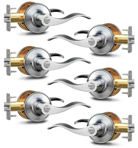 Veise 975331686558 6 Pack Door Handles Privacy Levers Wave Style Interior Knobs