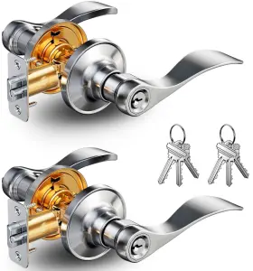 Veise 975331686770 2 Pack Keyed Entry Door Lever Same Key Wave Handle Lock For Exterior &
