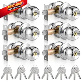 Mdk6pyuu Xelsluthe 706930 1 6pcs Door Knob With Lock And Key Stainless Steel Exterior Silver