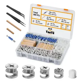 380-in-1 Yaayii Cam Lock For Furniture Assortment Kit 380 Pcs - Include 300 Bolt And Nuts S