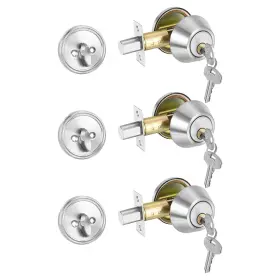 Zaplyte 636939577070 3 Pack Single Cylinder Deadbolts Exterior Door Locks With Different Keys Silver