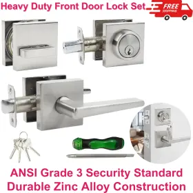 1506 Zevaway 1140 Front Door Lock Set With Deadbolt Heavy Duty Keyed Alike Brushed Nickel Handle