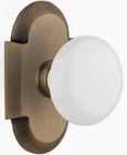 Nostalgic Warehouse Antique Brass Cottage Plate, White Porcelain Knob, Privacy- Open. Price: $79.99.