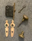 Antique Brass Door Knob And Lock Set With Cover Plates Key, Works Well. Price: $89.99.