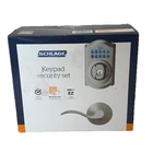 Schlage Camelot / Accent Lever Keypad Security Door Lock Set Satin Nickel Open. Price: $119.95.