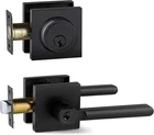 Berlin Modisch Entry Door Handle & Deadbolt Lock Set Slim Square Iron Black New. Price: $45.00.