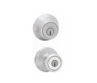 Kwikset 690T 26D Satin Chrome Entry Knob & Single Cylinder Deadbolt Combo Open. Price: $24.99.