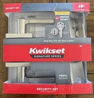 Kwikset Keyed Entry Perth Square Satin Nickel Lever Handleset With Smartkey Open. Price: $25.45.
