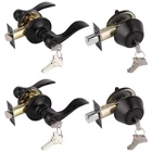 Gobrico 2 Pack Matte Black Keyed-alike Door Levers And Double Cylinder Deadbolts Open. Price: $66.20.
