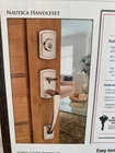 Baldwin Prestige Nautica Satin Nickel Handleset W/ Tobin & Smartkey New. Price: $125.00.