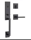 Kwikset Vancouver Low Profile Front Lock Handleset With Microban Matte Black Open. Price: $125.00.